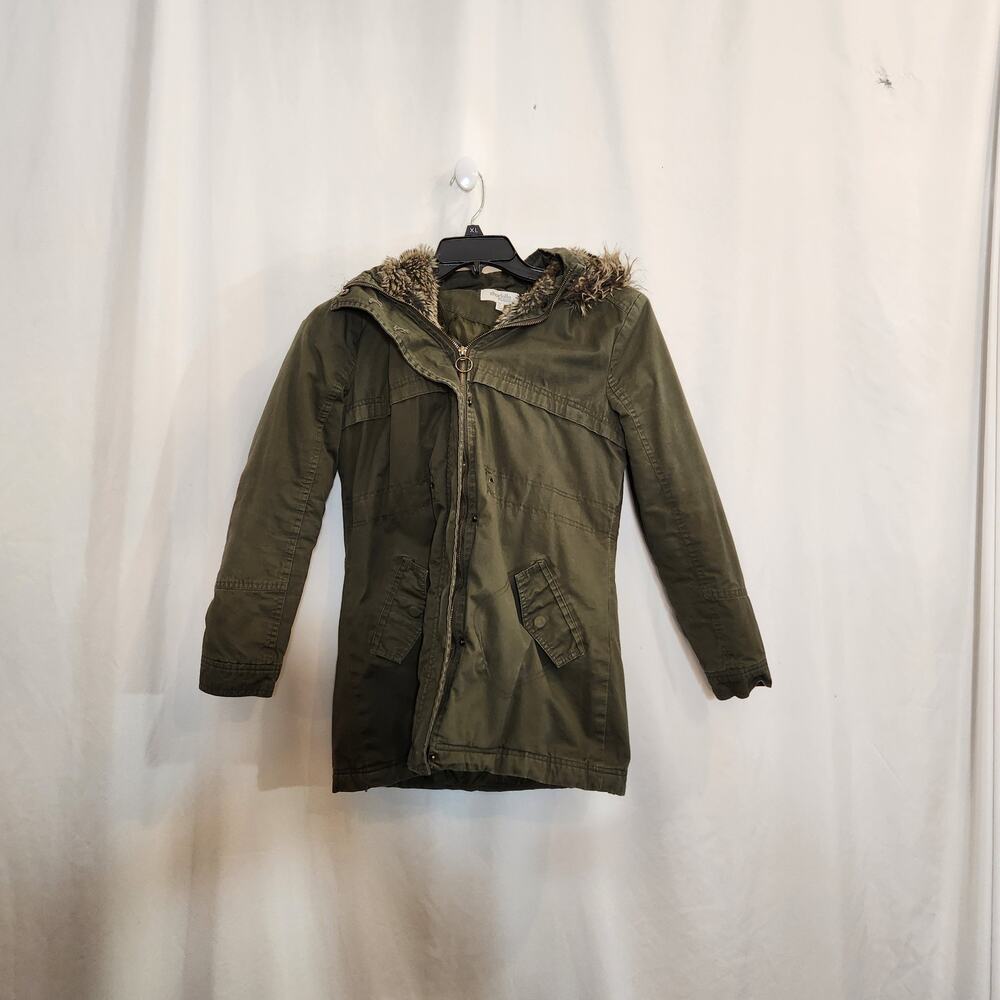 CHARLOTTE RUSSE Green Insulated Parka Faux Fur Hooded Gorpcore Womens Medium M